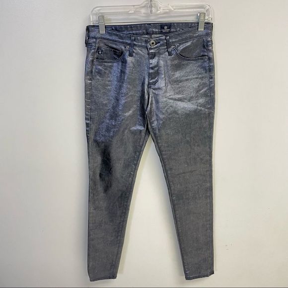 AG Adriano Goldschmied The Coated Absolute Legging in Metallic Navy - Picture 3 of 5